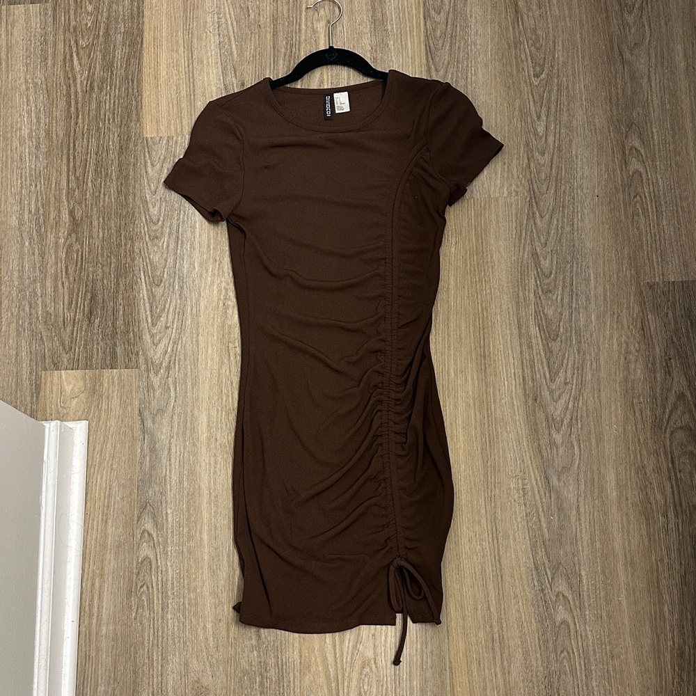 Divided Brown Ruched Mini Dress